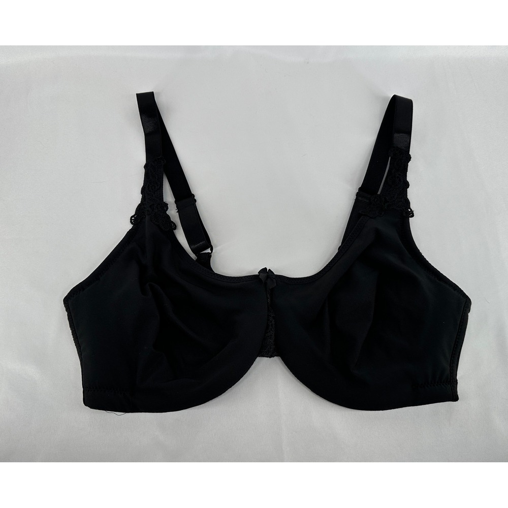 Delta Burke Underwire Bra Women 40C Black Lace Trim Adjustable Straps 2307-44